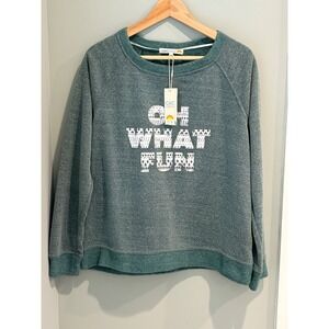 C&C California Oh What Fun Holiday Sweatshirt Sea Moss Green Large NWT